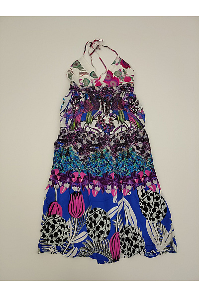 DESIGUAL Barevné letní šaty za krk s květinovým vzorem Velikost M | DESIGUAL | obrázek 2
