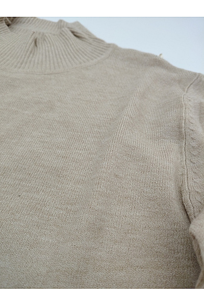 Soft cashmere Béžový dámský pletený pulovr se stojáčkem basic Vel. L/XL | soft cashmere | obrázek 4