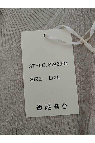 Soft cashmere Béžový dámský pletený pulovr se stojáčkem basic Vel. L/XL | soft cashmere | obrázek 5