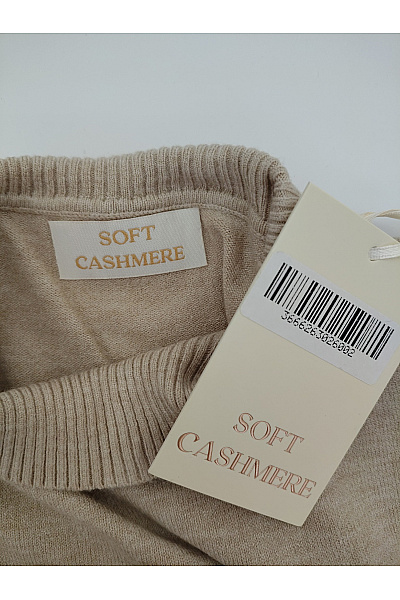 Soft cashmere Béžový dámský pletený pulovr se stojáčkem basic Vel. L/XL | soft cashmere | obrázek 6