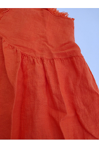 Oranžové lněné letní šaty midi boho Velikost M/L | Unimoda | obrázek 4