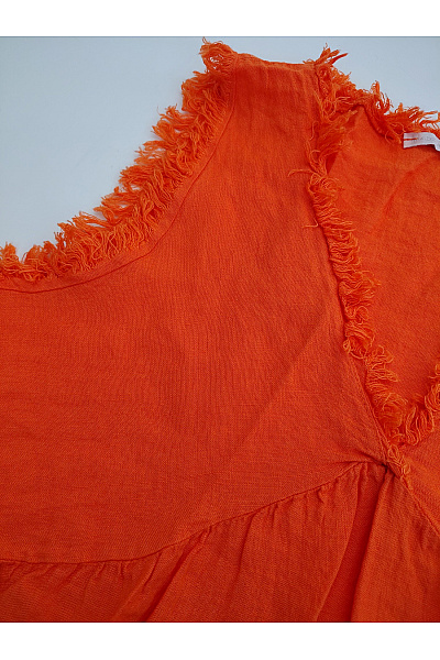 Oranžové lněné letní šaty midi boho Velikost M/L | Unimoda | obrázek 5