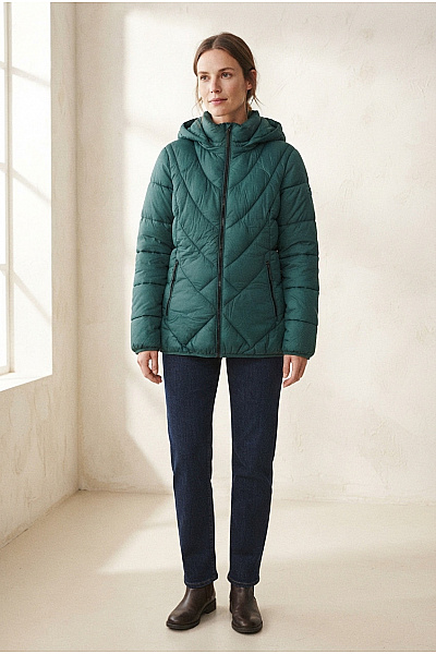 CMP Zelená Prošívaná Zimní Bunda S Kapucí A Zipem Vel. 38