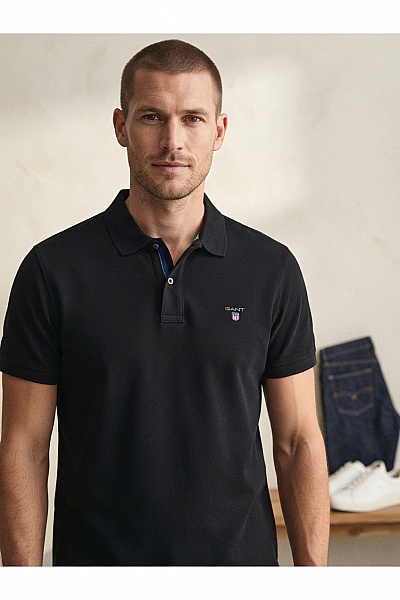 GANT Černé Bavlněné Polo Tričko S Krátkým Rukávem Vel. 2XL