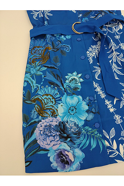 DESIGUAL Modré květované mini šaty s páskem a límečkem Velikost EU 40 | DESIGUAL | obrázek 3