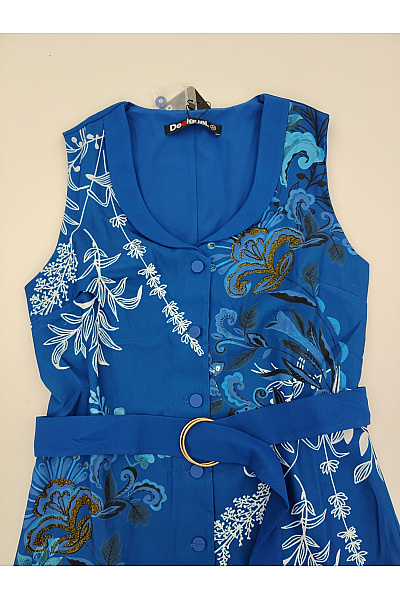 DESIGUAL Modré květované mini šaty s páskem a límečkem Velikost EU 40 | DESIGUAL | obrázek 4