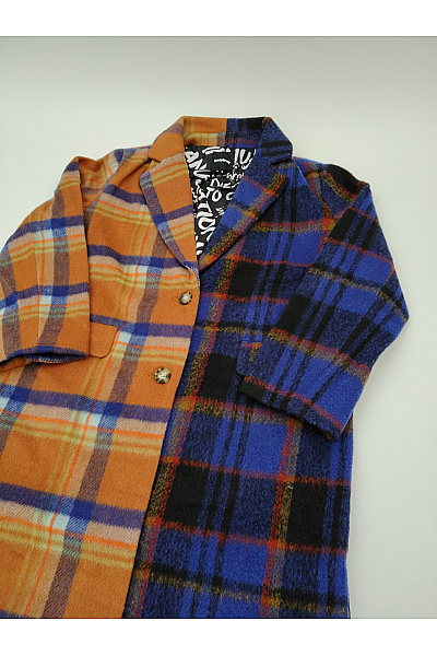 DESIGUAL Barevný vlněný kostkovaný kabát dlouhý Velikost M | DESIGUAL | obrázek 2