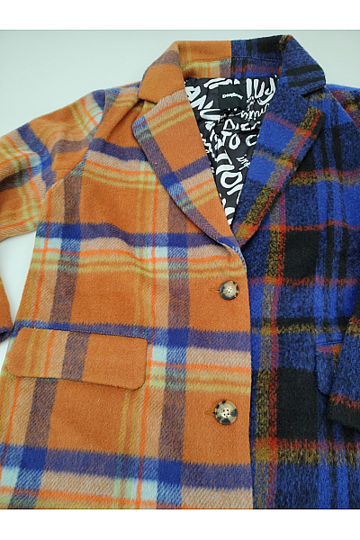 DESIGUAL Barevný vlněný kostkovaný kabát dlouhý Velikost M | DESIGUAL | obrázek 6