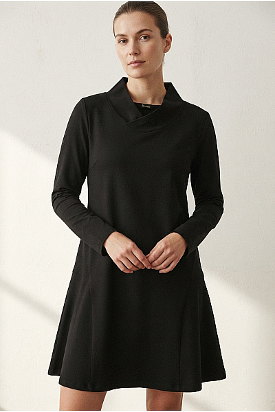 Be Wear Černé Bavlněné šaty S Dlouhým Rukávem Se Stojáčkem Vel. XL