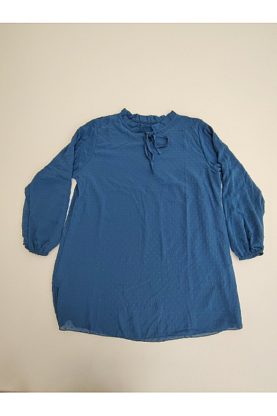 Modrá dámská halenka s dlouhým rukávem volánky a mašlí Vel. XXL | Unimoda | obrázek 2