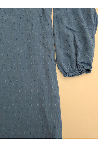 Modrá dámská halenka s dlouhým rukávem volánky a mašlí Vel. XXL | Unimoda | obrázek 3