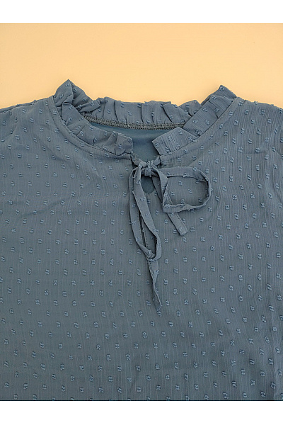 Modrá dámská halenka s dlouhým rukávem volánky a mašlí Vel. XXL | Unimoda | obrázek 4