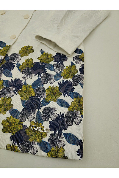 DESIGUAL Bílé bavlněné dvouřadé kabát s květinovým vzorem jarní elegantní Vel. EU 48 | DESIGUAL | obrázek 3
