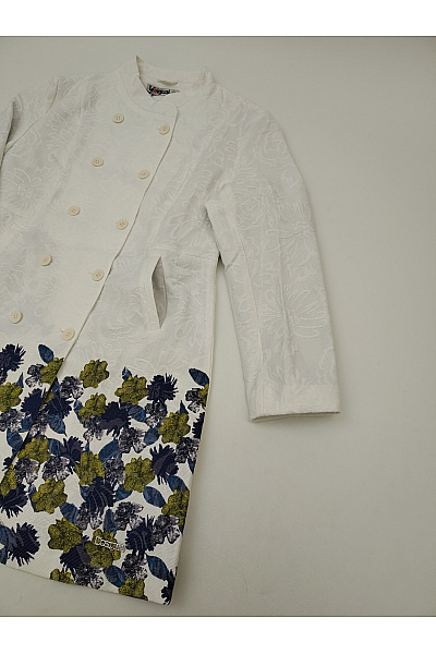 DESIGUAL Bílé bavlněné dvouřadé kabát s květinovým vzorem jarní elegantní Vel. EU 48 | DESIGUAL | obrázek 4