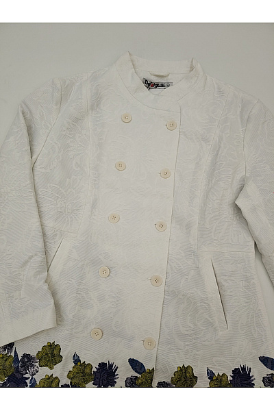 DESIGUAL Bílé bavlněné dvouřadé kabát s květinovým vzorem jarní elegantní Vel. EU 48 | DESIGUAL | obrázek 5