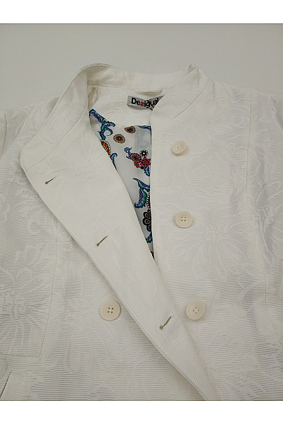 DESIGUAL Bílé bavlněné dvouřadé kabát s květinovým vzorem jarní elegantní Vel. EU 48 | DESIGUAL | obrázek 7