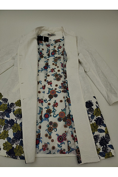 DESIGUAL Bílé bavlněné dvouřadé kabát s květinovým vzorem jarní elegantní Vel. EU 48 | DESIGUAL | obrázek 8