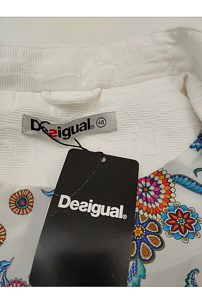 DESIGUAL Bílé bavlněné dvouřadé kabát s květinovým vzorem jarní elegantní Vel. EU 48 | DESIGUAL | obrázek 9
