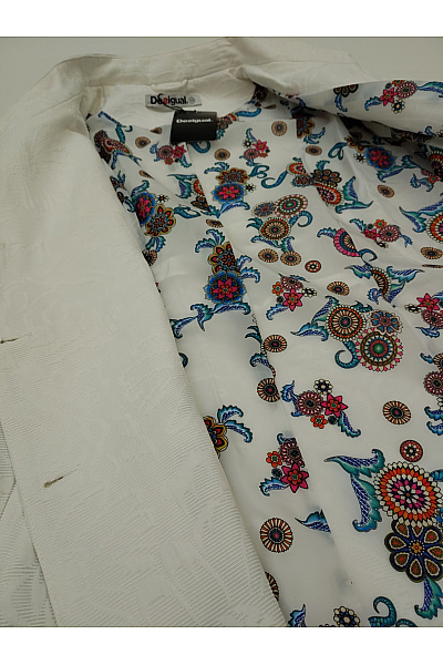 DESIGUAL Bílé bavlněné dvouřadé kabát s květinovým vzorem jarní elegantní Vel. EU 48 | DESIGUAL | obrázek 11