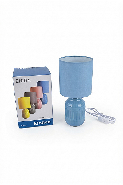Modrá Stolní Lampa S Textilním Stínidlem