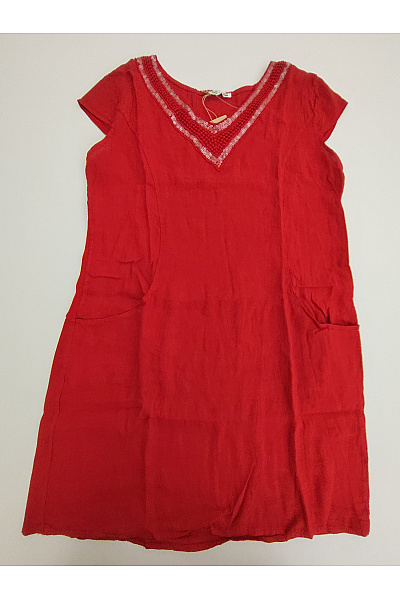 Červené lněné šaty s kapsami Vel. M/L | Unimoda | obrázek 2