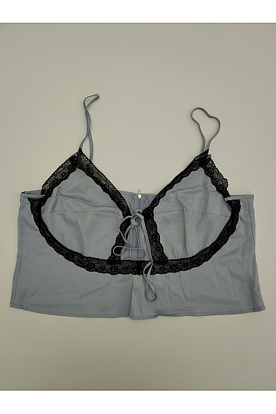 Boohoo Šedý crop top s krajkou na zip a zavazování Vel. EU 52 | boohoo | obrázek 2