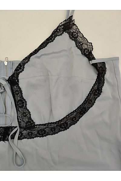 Boohoo Šedý crop top s krajkou na zip a zavazování Vel. EU 52 | boohoo | obrázek 3