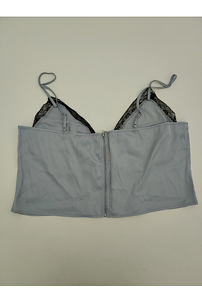 Boohoo Šedý crop top s krajkou na zip a zavazování Vel. EU 52 | boohoo | obrázek 7