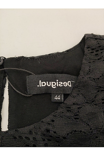 DESIGUAL Černé krajkové šaty s dlouhým rukávem elegantní koktejlové Velikost EU 44 | DESIGUAL | obrázek 7