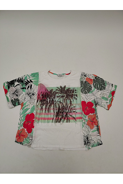 DESIGUAL Barevné tričko s krátkým rukávem potiskem a třásněmi Velikost XL | DESIGUAL | obrázek 2