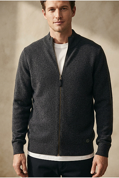 CASA MODA Pánský šedý Pletený Kardigan Na Zip Vel. XL