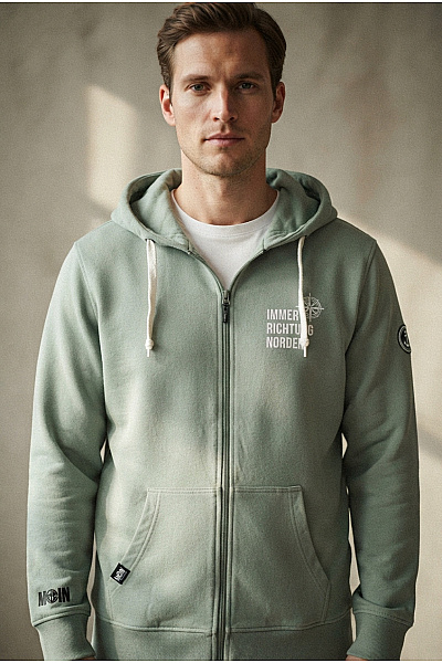 Eight2Nine Pánská Khaki Bavlněná Mikina Na Zip S Kapucí A Potiskem Velikost XL