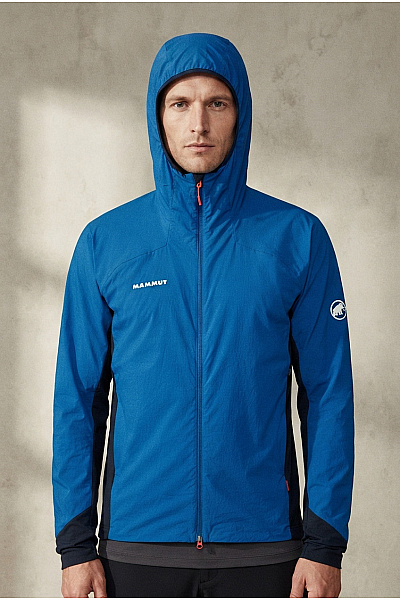 MAMMUT Modrá Sportovní Outdoorová Bunda S Kapucí Se Zipem Velikost EU L