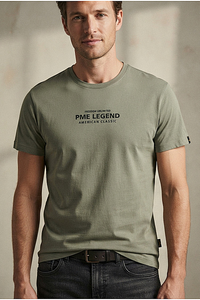 PME LEGEND Khaki Bavlněné Tričko S Krátkým Rukávem A Nápisem Velikost M
