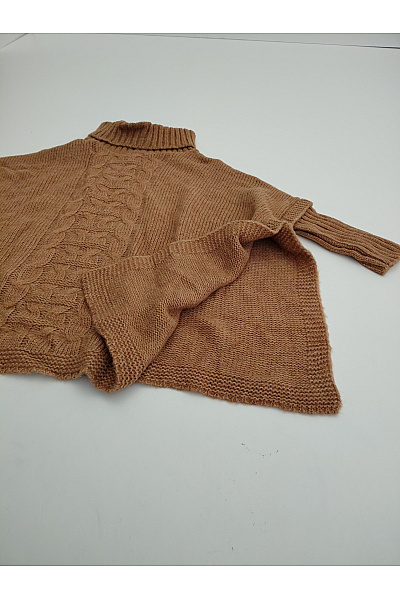 Hnědé pletené pončo s rolákem oversized | Unimoda | obrázek 2