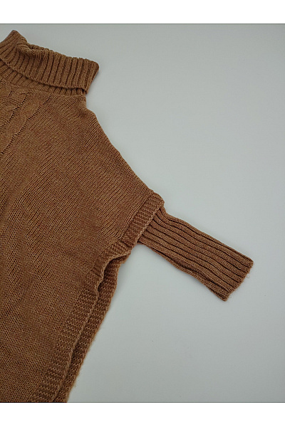 Hnědé pletené pončo s rolákem oversized | Unimoda | obrázek 3