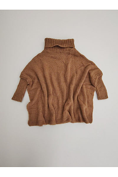 Hnědé pletené pončo s rolákem oversized | Unimoda | obrázek 6