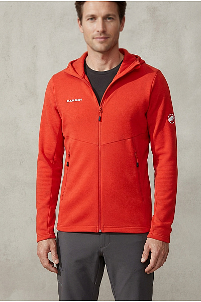 MAMMUT Červená Sportovní Mikina Na Zip S Kapucí Vel. EU M