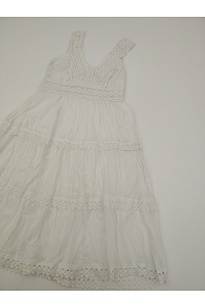 Bílé bavlněné boho letní šaty na ramínka midi Vel. XS | Unimoda | obrázek 3
