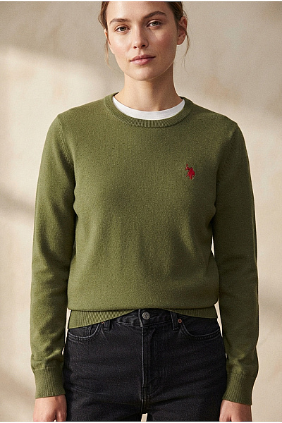 U.S.POLO ASSN. Dámský Khaki Bavlněný Pulovr Basic Vel. M