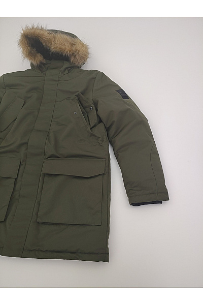 JACK & JONES Pánská zimní parka s kapucí a kožíškem khaki Vel. L | JACK & JONES | obrázek 3