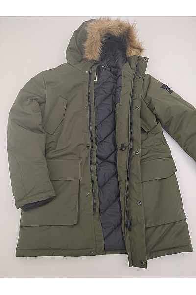 JACK & JONES Pánská zimní parka s kapucí a kožíškem khaki Vel. L | JACK & JONES | obrázek 5