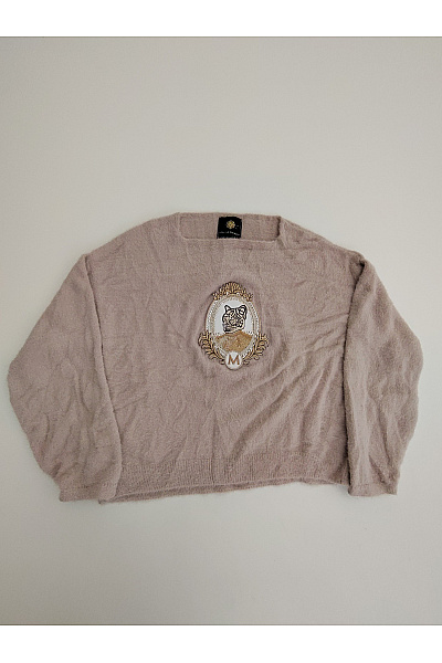 Makadamia Béžový dámský pulovr s nášivkou oversized Velikost XL | Makadamia | obrázek 2