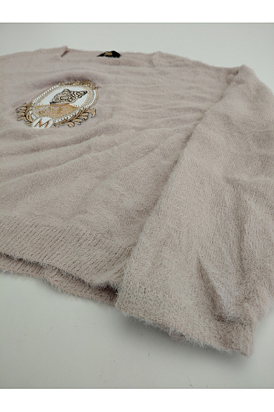 Makadamia Béžový dámský pulovr s nášivkou oversized Velikost XL | Makadamia | obrázek 3