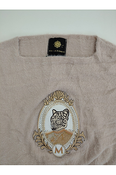 Makadamia Béžový dámský pulovr s nášivkou oversized Velikost XL | Makadamia | obrázek 5
