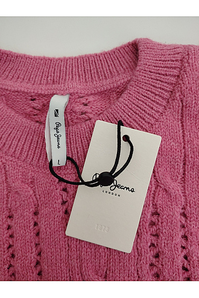 Pepe Jeans Růžový pletený dámský pulovr s copánkovým vzorem a spadlými rameny Vel. L | Pepe Jeans | obrázek 7