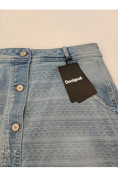 DESIGUAL Modrá bavlněná džínová sukně s knoflíky a potiskem Vel. EU 34 | DESIGUAL | obrázek 5