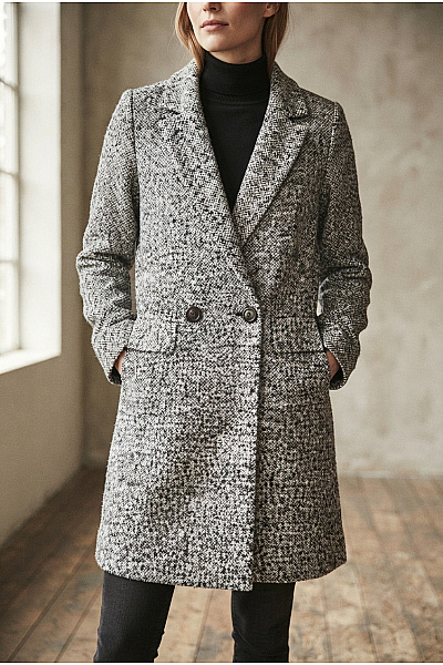 ONLY Černobílý Tvídový Dvouřadý Kabát Elegantní Podzimní