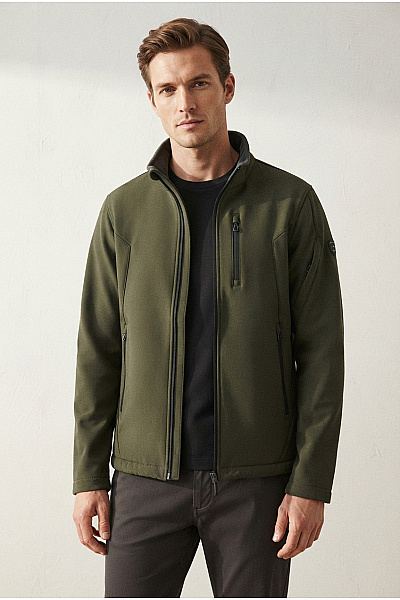 NO EXCESS Pánská Khaki Softshellová Bunda Se Zipem Velikost L