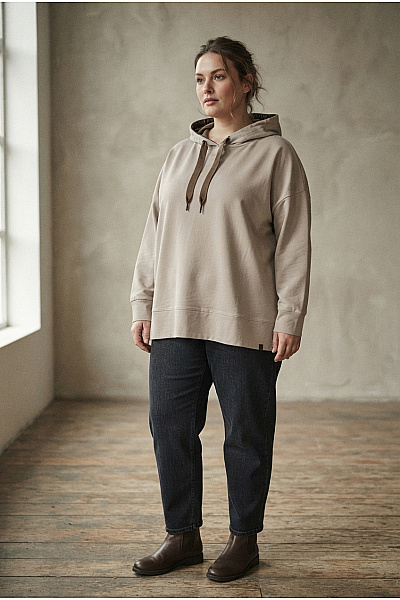 Camel Active Béžová Bavlněná Oversized Mikina S Kapucí Vel. XXL